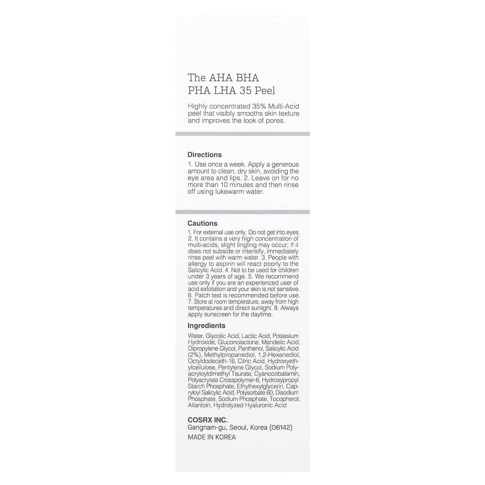 CosRx, The AHA BHA PHA LHA 35 Peel, 1.01 fl oz (30 ml)