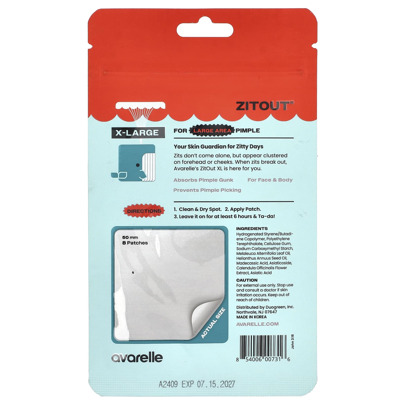 Avarelle, Zitout®, X-Large , 8 Patches