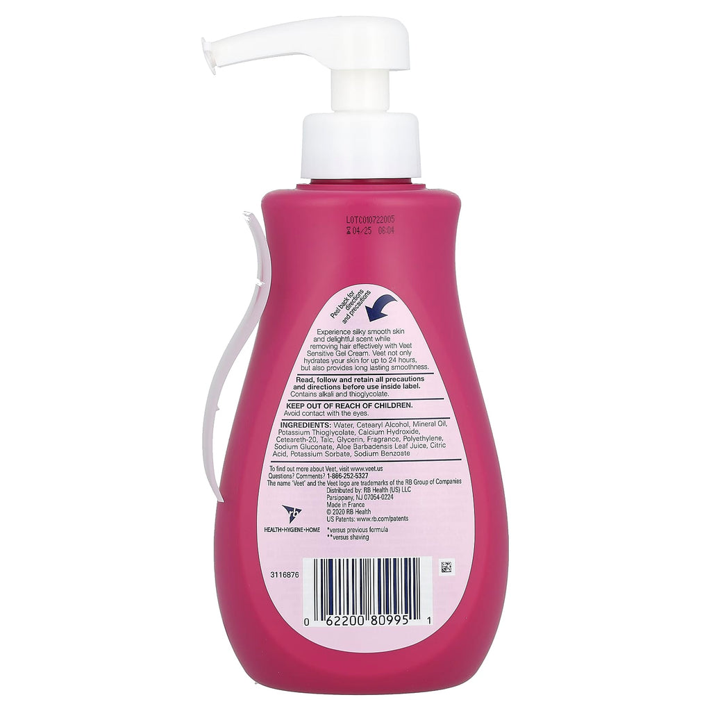 Veet, Gel Cream Hair Remover, Sensitive, Aloe & Violet Blossom Fresh Smell, 13.5 fl oz (400 ml)