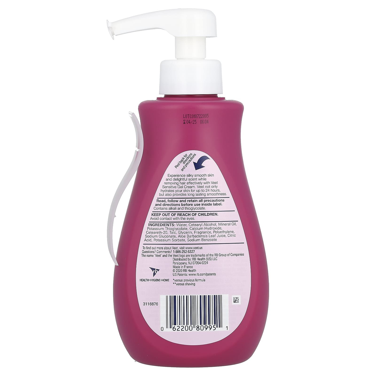 Veet, Gel Cream Hair Remover, Sensitive, Aloe & Violet Blossom Fresh Smell, 13.5 fl oz (400 ml)