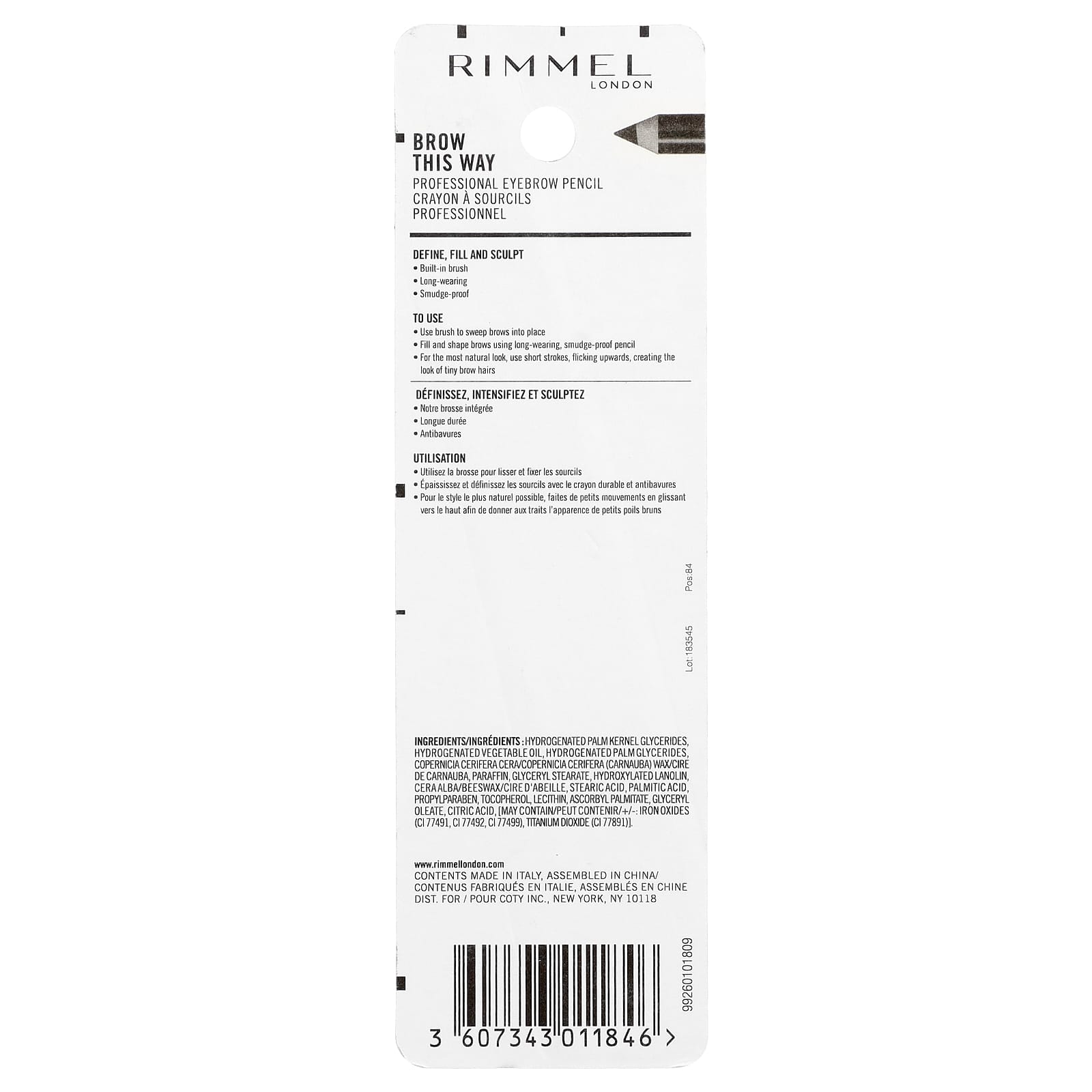 Rimmel London, Brow This Way, Professional Eyebrow Pencil, 001 Dark Brown, 0.05 oz (1.4 g)