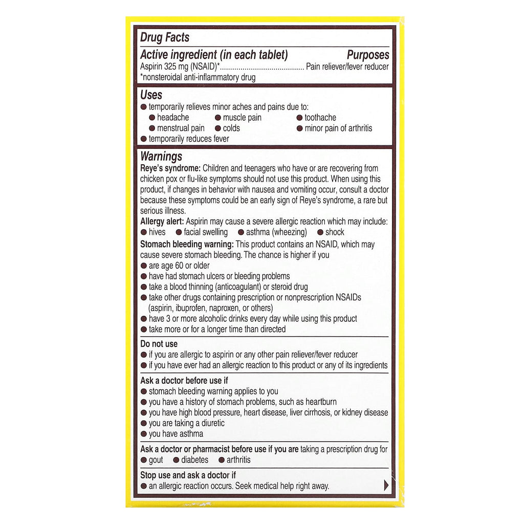 Bayer, Genuine Aspirin, 325 mg , 100 Coated Tablets