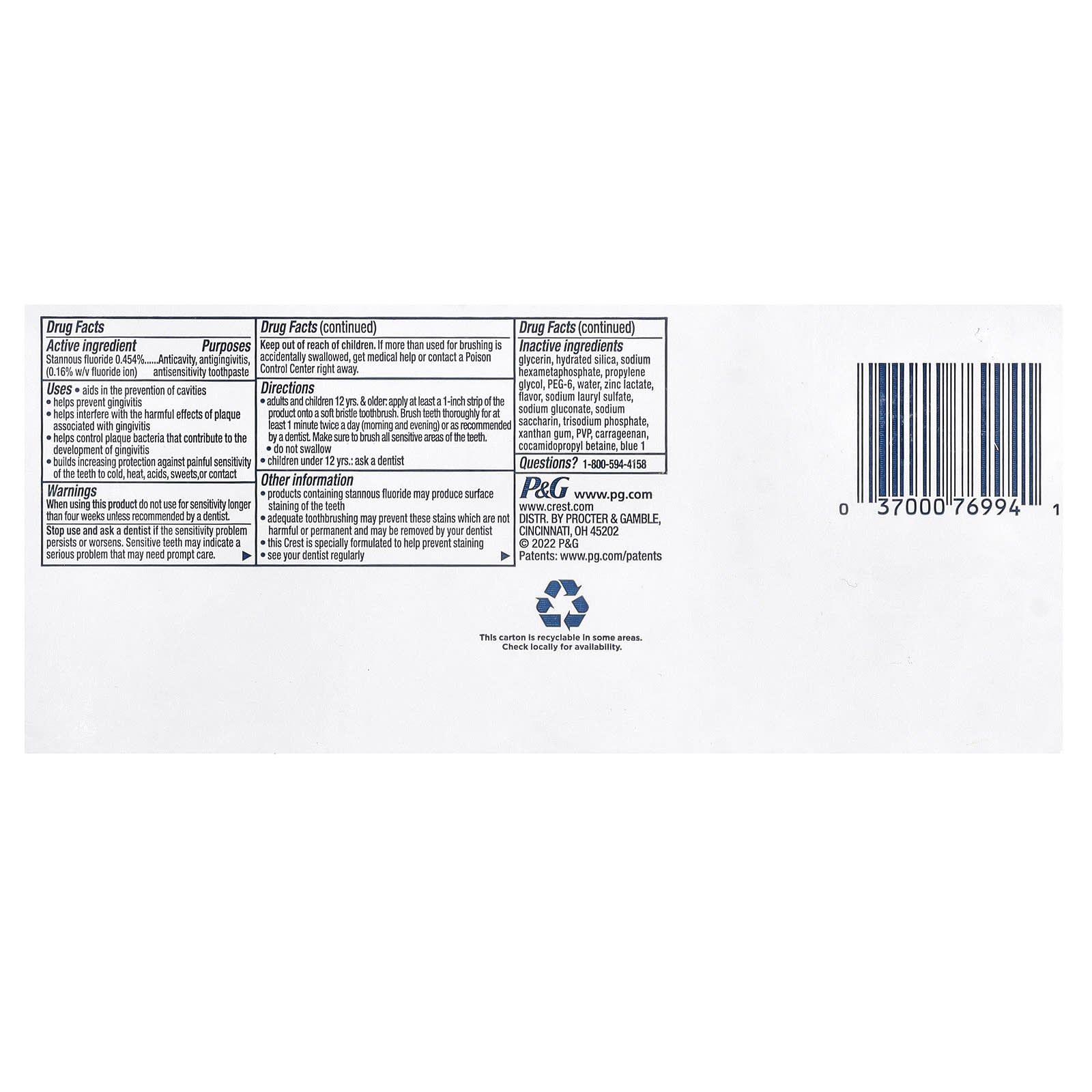 Crest, Pro Health Advanced, Fluoride Toothpaste, Gum Protection, 2 Pack, 5.1 oz (144 g) Each