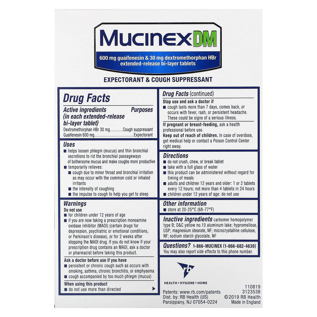 Mucinex, Mucinex DM, 20 Extended-Release Bi-Layer Tablets