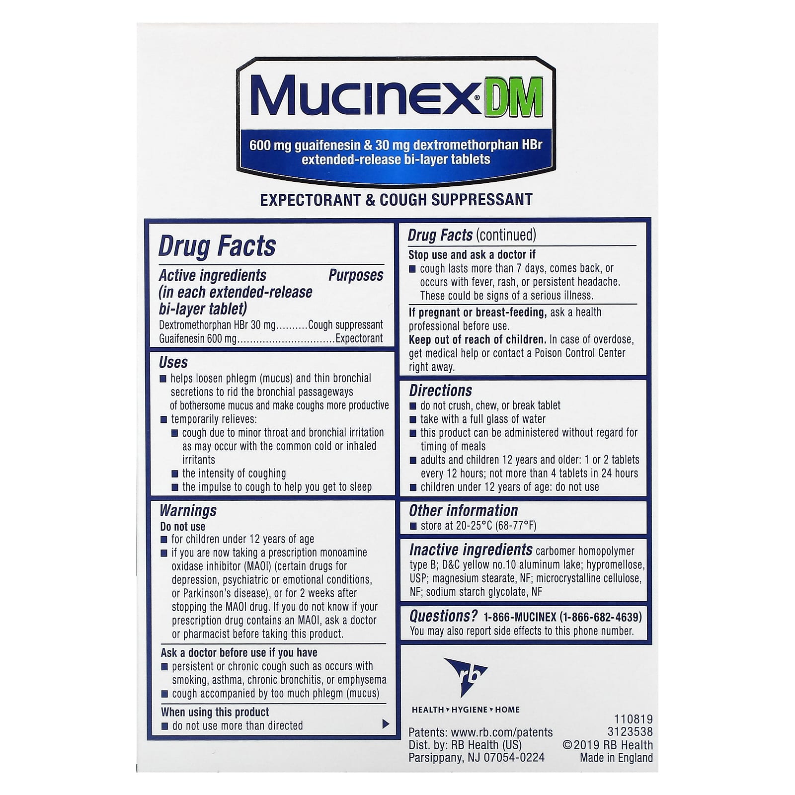 Mucinex, Mucinex DM, 20 Extended-Release Bi-Layer Tablets