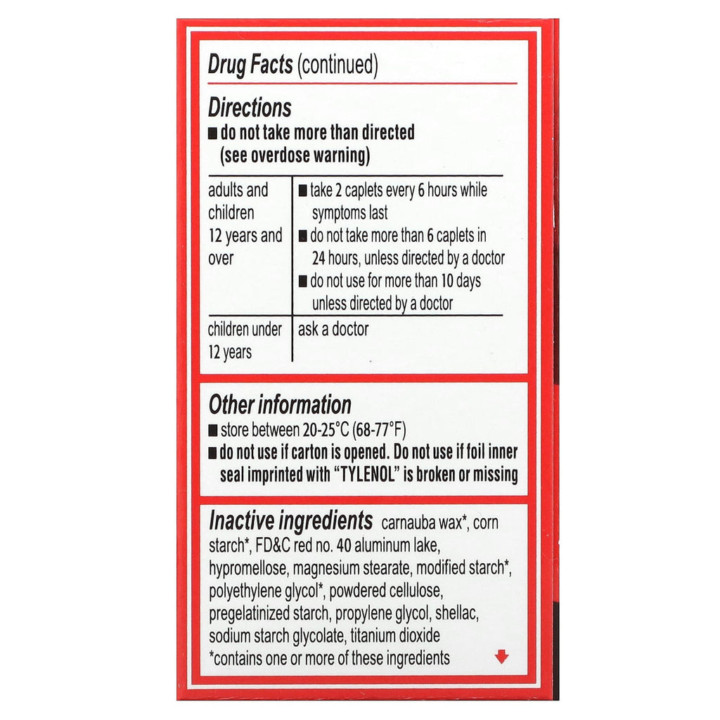 Tylenol, Acetaminophen Pain Reliever Fever Reducer For Adults, 500 mg, 24 Caplets