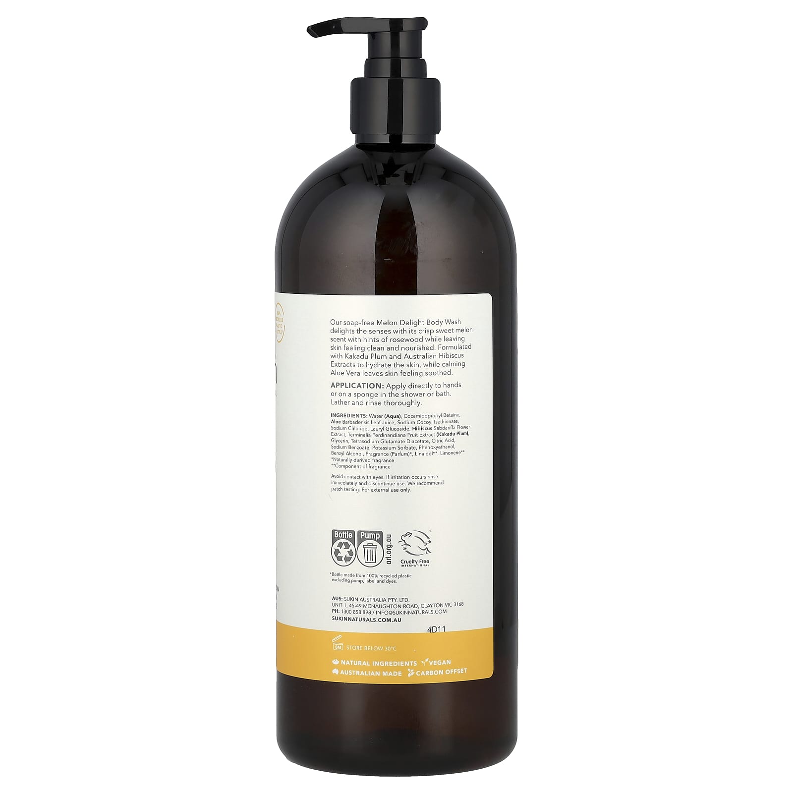 Sukin, Botanical Body Wash, All Skin Types, Melon Delight, 33.82 fl oz (1 l)