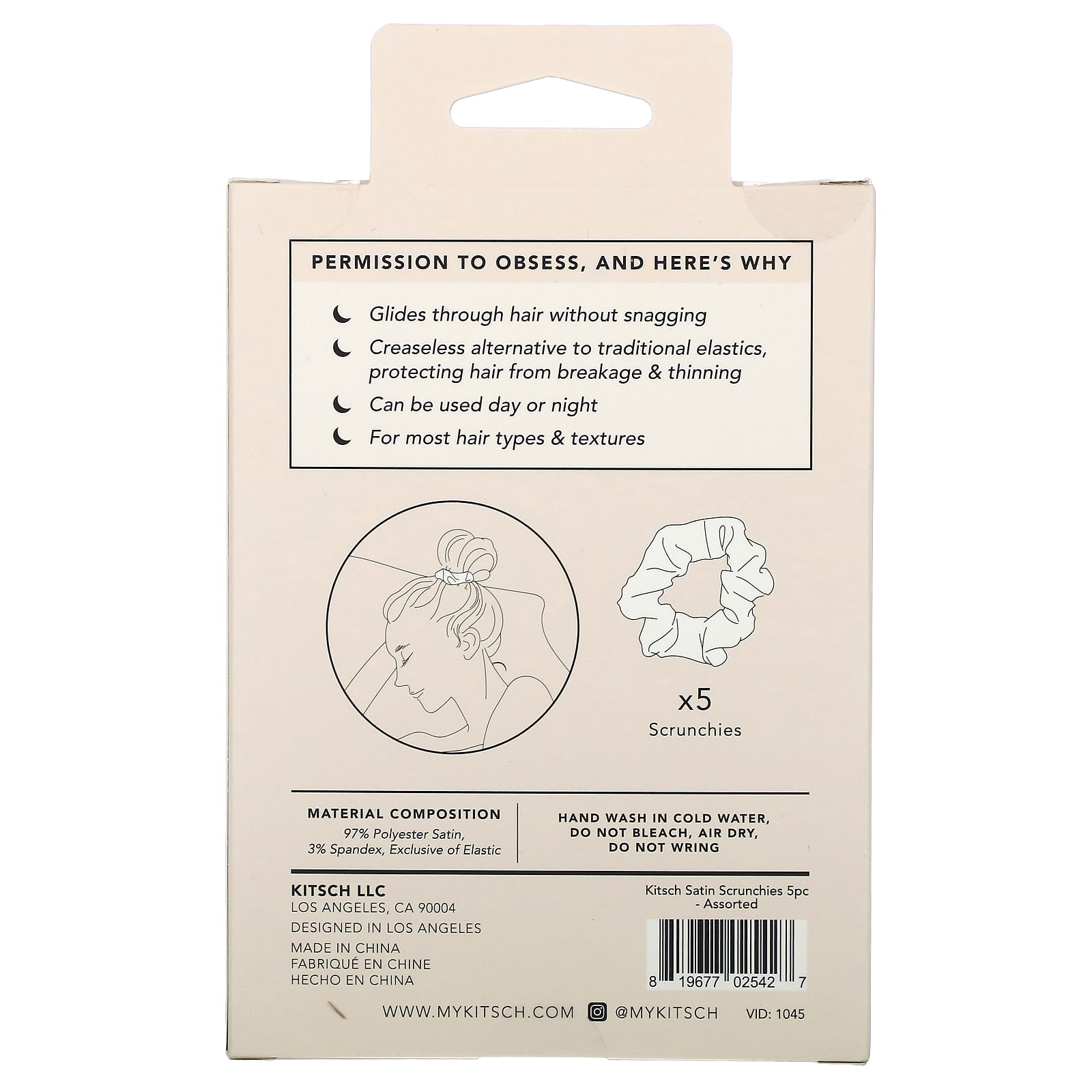 Kitsch, The Satin Scrunchie, For Textured/Straight Hair, Assorted, 5 Scrunchie