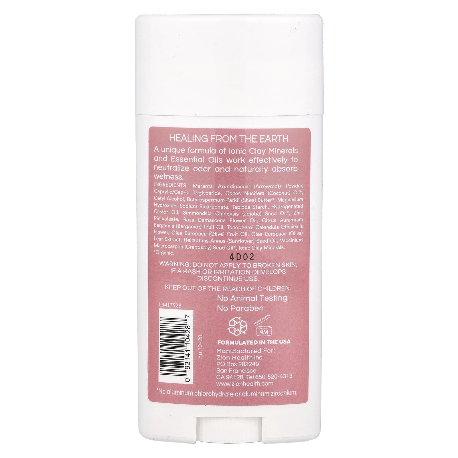 Zion Health, Bold, ClayDry Deodorant, Bergamot Rose, 2.8 oz (80 g)