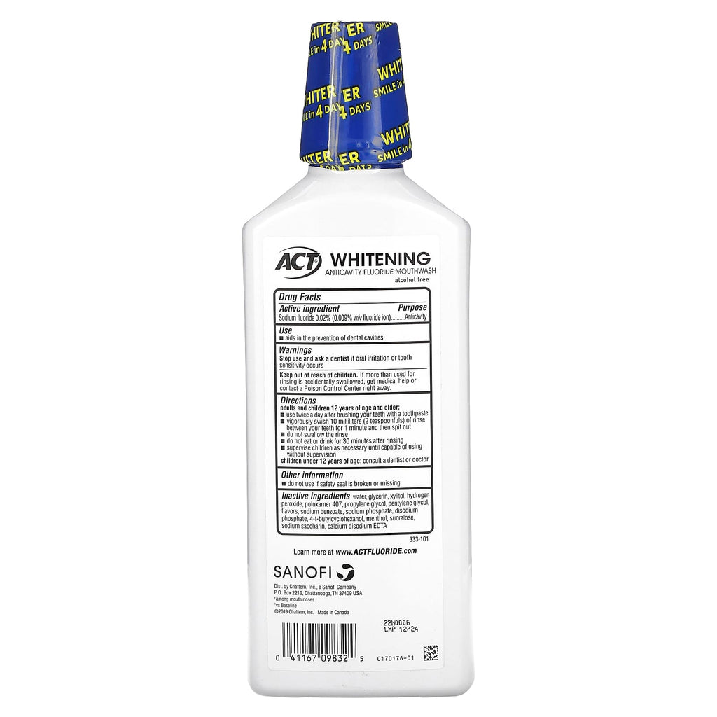 Act, Whitening Anticavity Fluoride Mouthwash, Alcohol Free, Gentle Mint, 16.9 fl oz (500 ml)