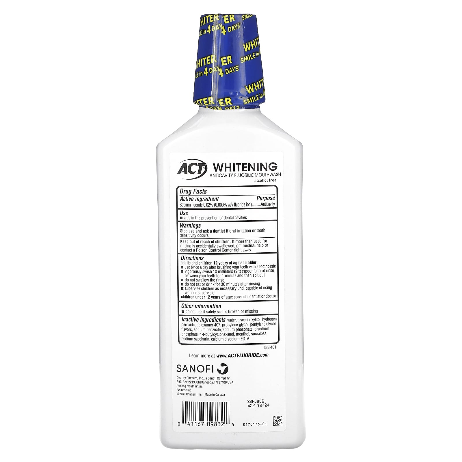 Act, Whitening Anticavity Fluoride Mouthwash, Alcohol Free, Gentle Mint, 16.9 fl oz (500 ml)