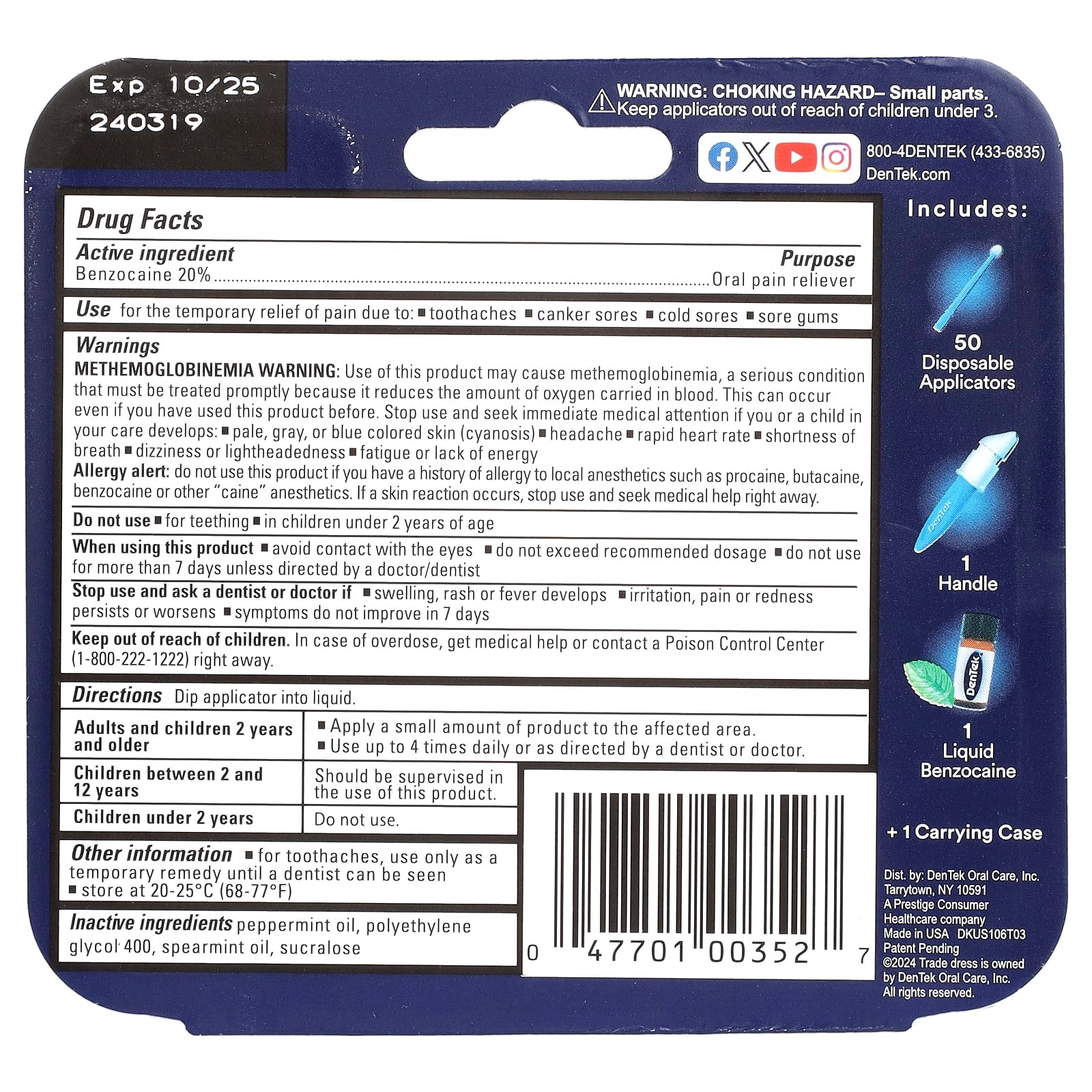 DenTek, Instant Pain Relief, Maximum Strength, Fresh Mint, 1 Kit