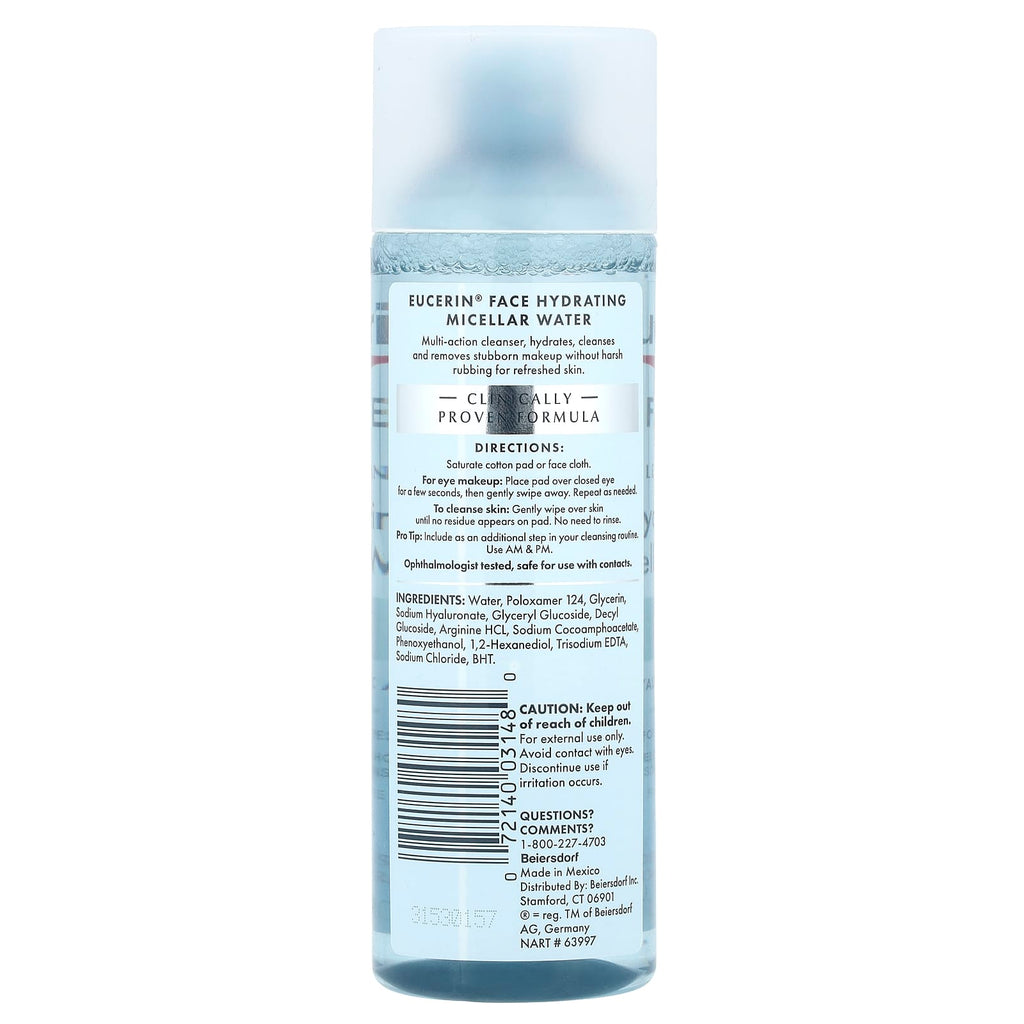 Eucerin, Hydrating Micellar Water + Hyaluronic Acid, Fragrance Free , 6.8 fl oz (200 ml)