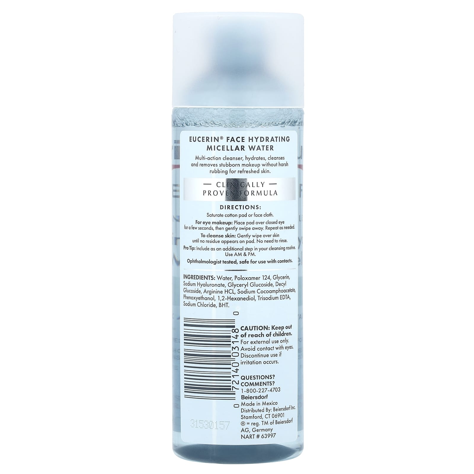 Eucerin, Hydrating Micellar Water + Hyaluronic Acid, Fragrance Free , 6.8 fl oz (200 ml)