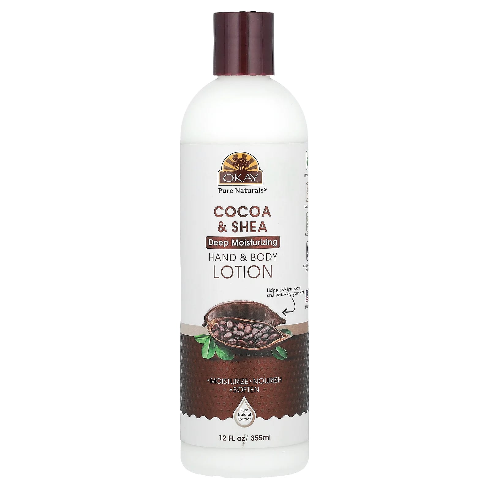 Okay Pure Naturals, Hand & Body Lotion, Cocoa & Shea, 12 fl oz (355 ml)