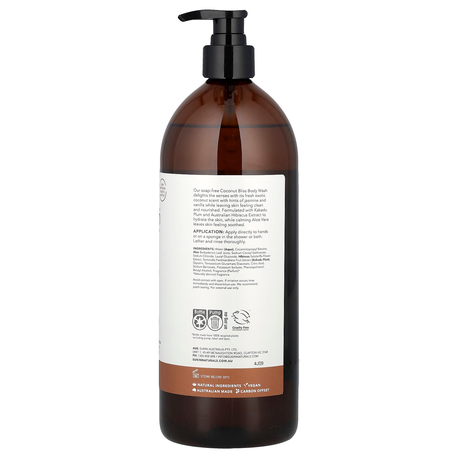 Sukin, Botanical Body Wash, All Skin Types, Coconut Bliss, 33.82 fl oz (1 l)