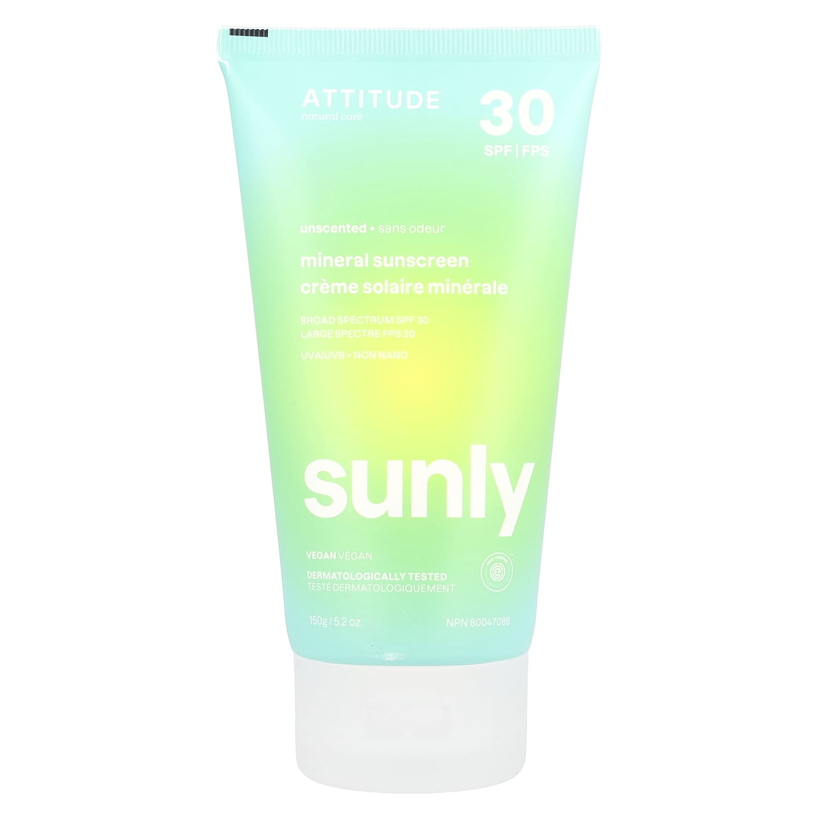 ATTITUDE, Sunly, Mineral Sunscreen, 30 SPF, Unscented , 5.2 oz (150 g)