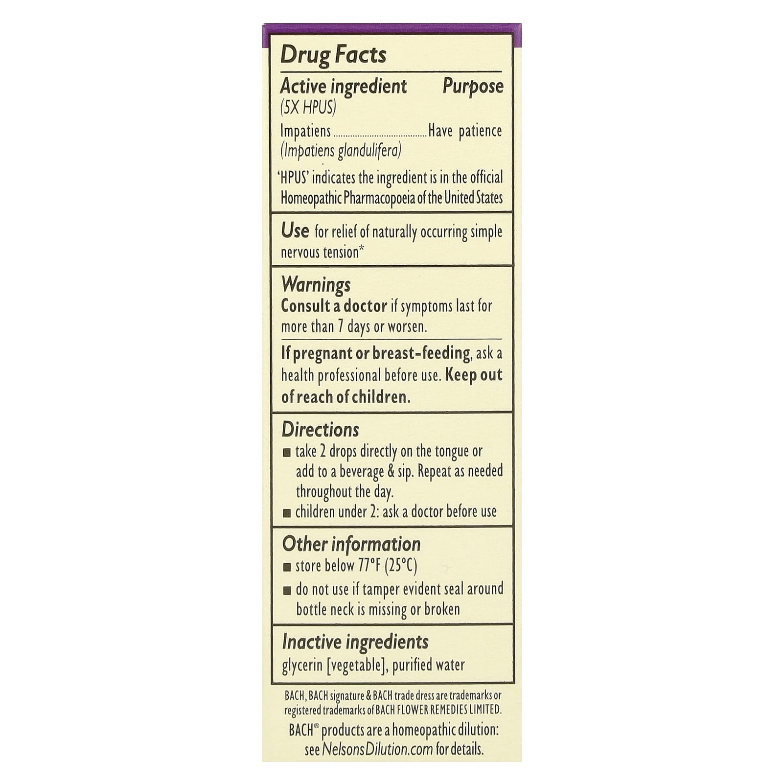 Bach, Original Flower Remedies, Impatiens, 0.35 fl oz (10 ml)