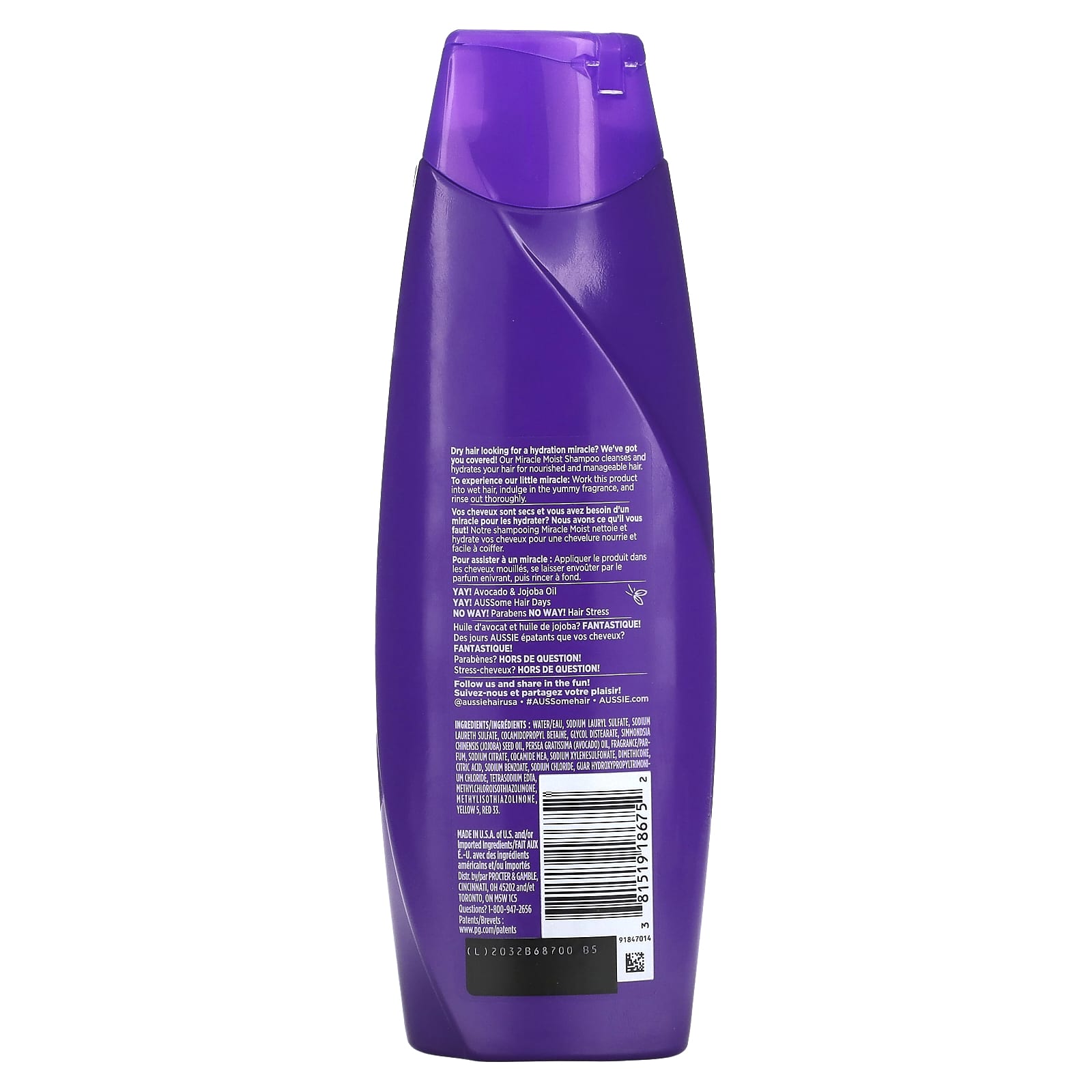 Aussie, Miracle Moist, Shampoo, Avocado & Jojoba Oil, 12.1 fl oz (360 ml)