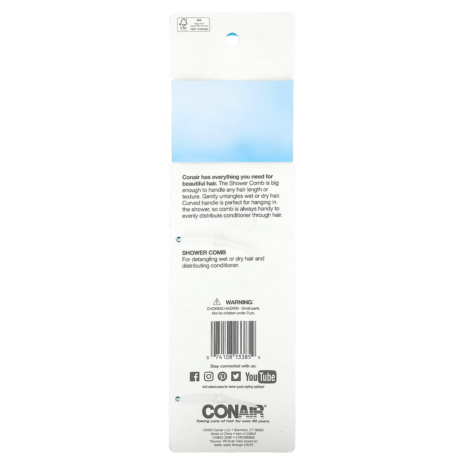 Conair, Detangle & Smooth Shower Comb, For Wet or Dry Hair, 1 Comb