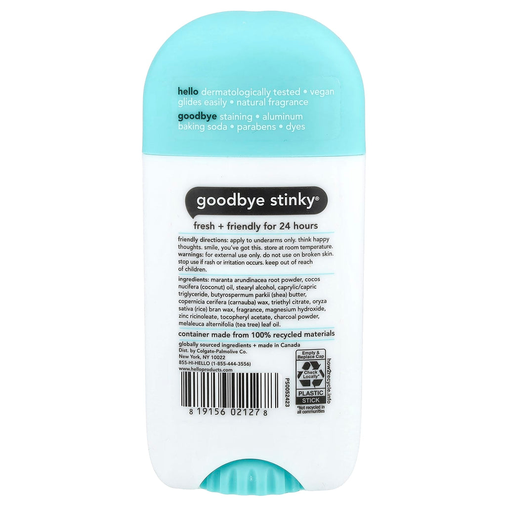Hello, 24 Hr Deodorant with Charcoal, Clean + Fresh, 2.6 oz (73 g)