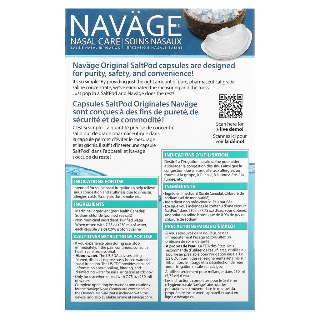 Navage, Nasal Care, Saline Nasal Irrigation, Saltpod Original, 30 Saline Concentrate Capsules