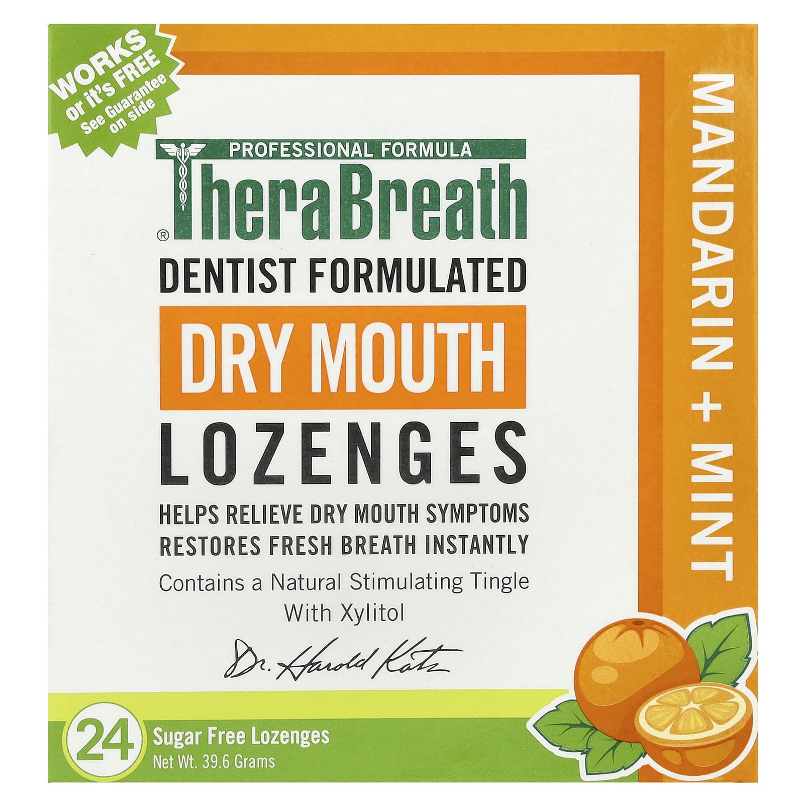TheraBreath, Dry Mouth Lozenges, Mandarin + Mint, 24 Sugar Free Lozenges