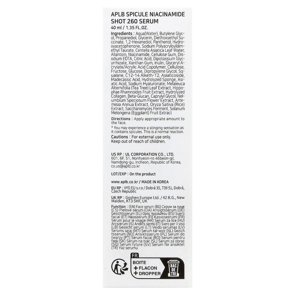 APLB, Spicule Niacinamide Shot 260 Serum, 1.35 fl oz (40 ml)