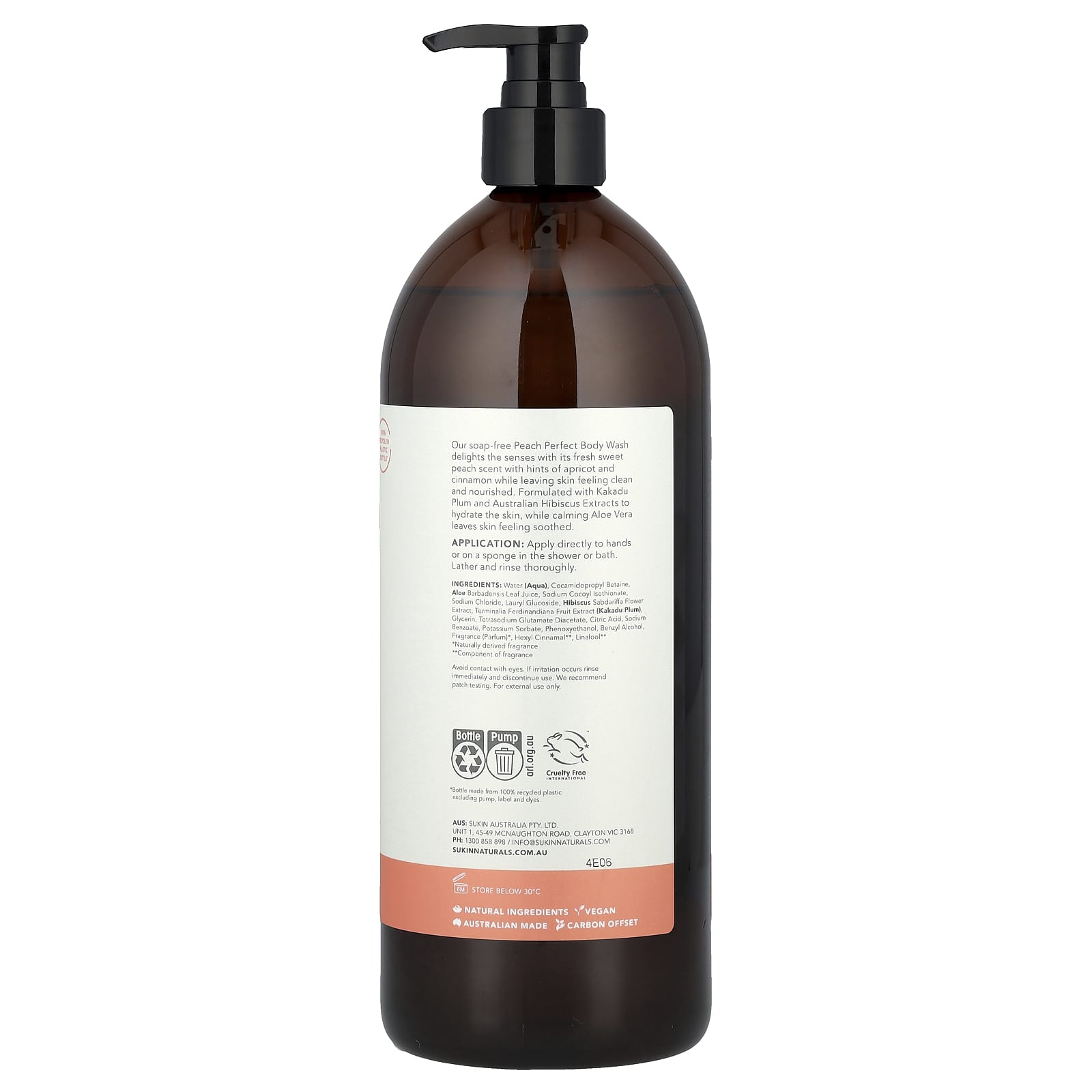 Sukin, Botanical Body Wash, All Skin Types, Peach Perfect, 33.82 fl oz (1 l)