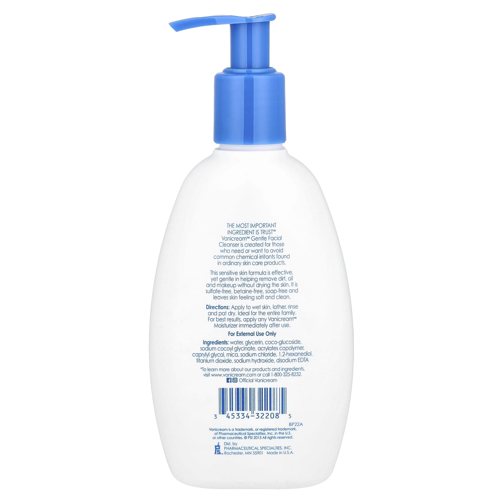 Vanicream, Gentle Facial Cleanser, For Sensitive Skin, Fragrance Free, 8 fl oz (237 ml)