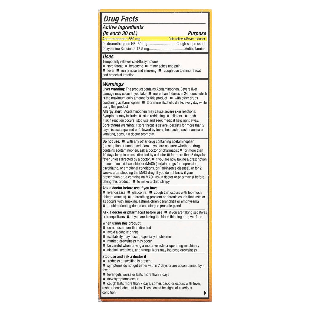 Tukol, Honey Multi Symptom, Cold & Flu, Night Time, Ages 12+, Natural Honey, 4 fl oz (118 ml)