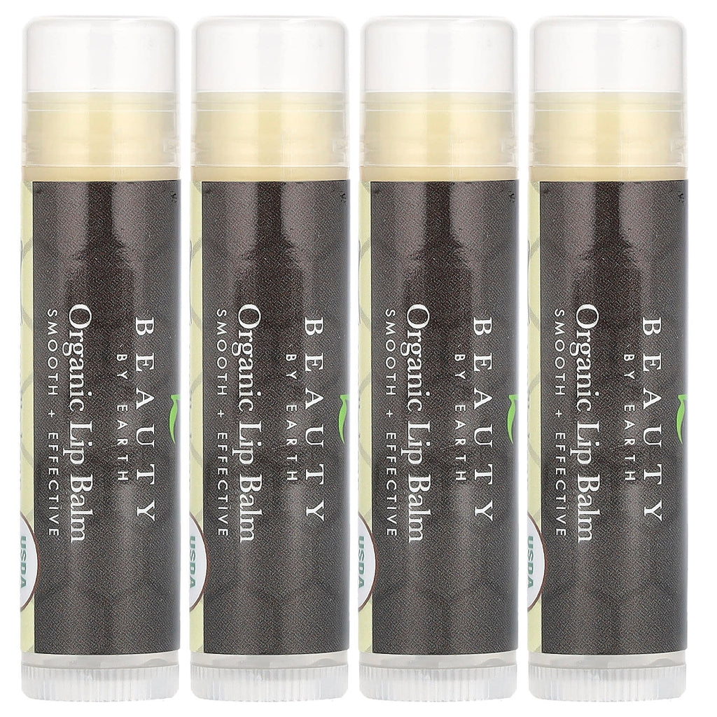 Beauty By Earth, Organic Beeswax Lip Balm, Vanilla Bean, 4 Tubes, 0.15 oz Each