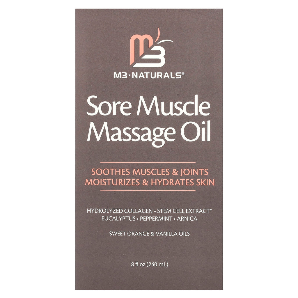 M3 Naturals, Sore Muscle Massage Oil, Sweet Orange & Vanilla, 8 fl oz (240 ml)