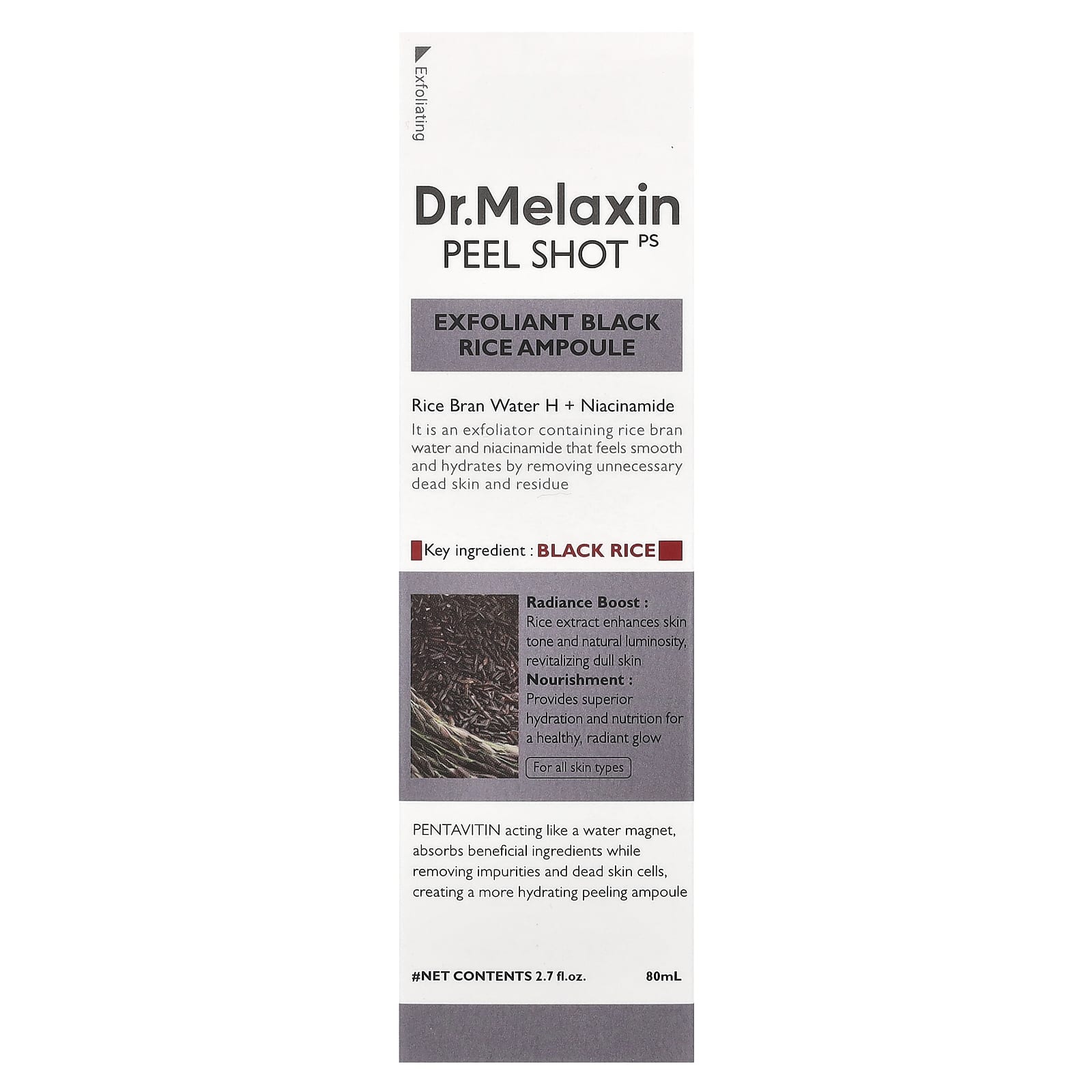 Dr.Melaxin, Peel Shot, Exfoliant Black Rice Ampoule, For All Skin Types, 2.7 fl oz (80 ml)