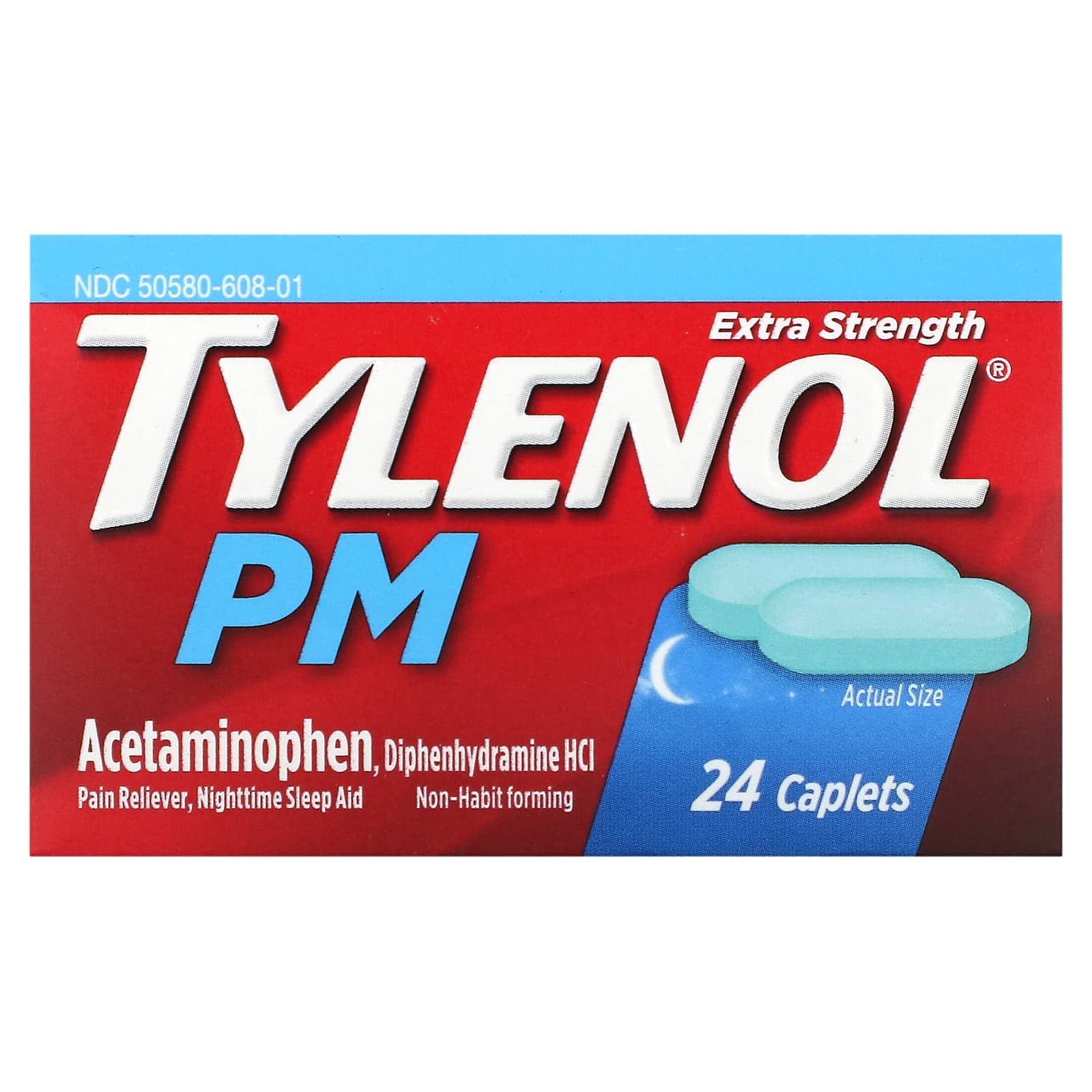 Tylenol, PM Acetaminophen, Pain Reliever, Nighttime Sleep Aid, 24 Caplets