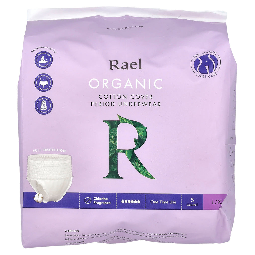 Rael, Organic Cotton Cover Period Underwear, L/XL , 5 Count
