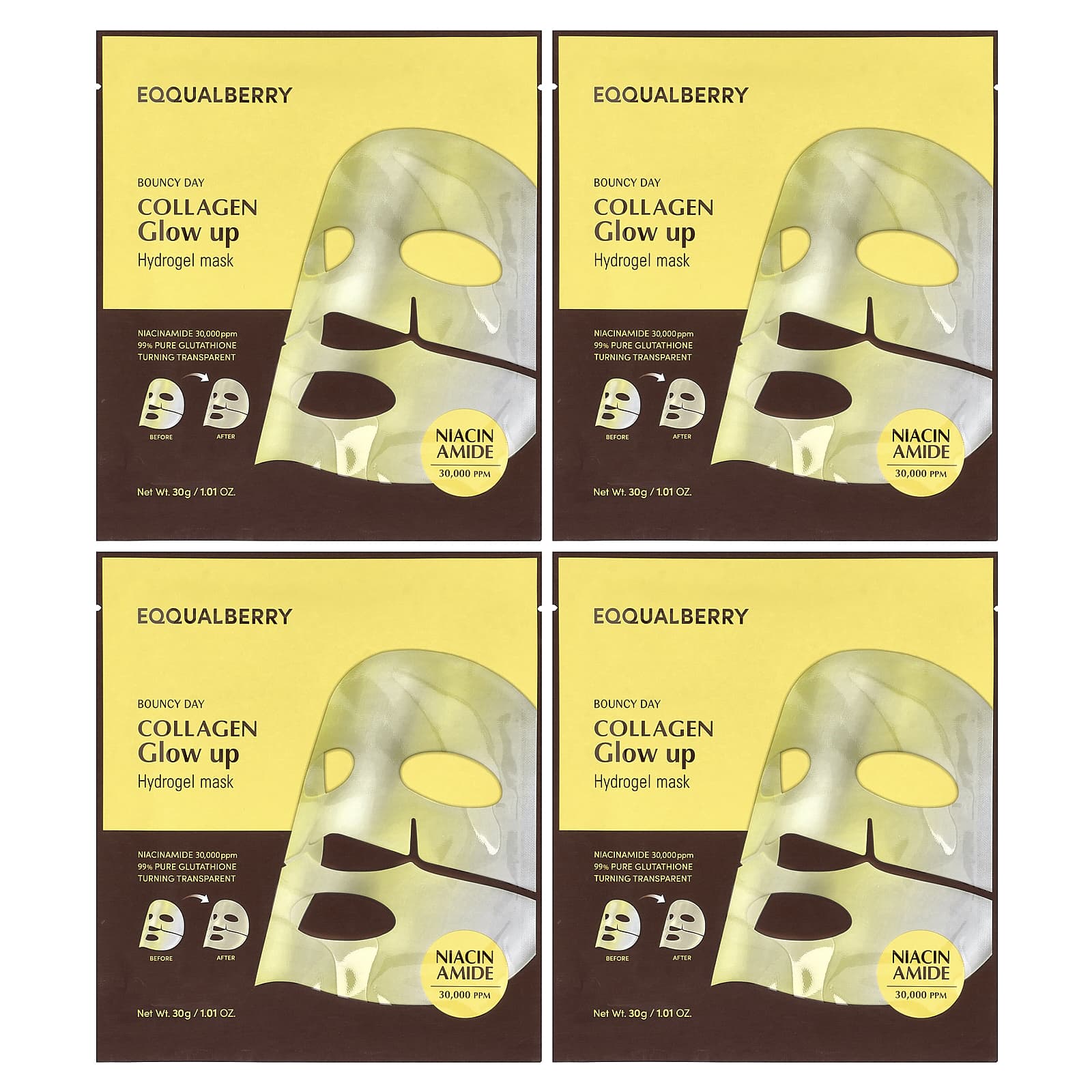 EQQUALBERRY, Collagen Glow Up Hydrogel Beauty Mask , 4 Masks, 1.01 oz (30 g) Each