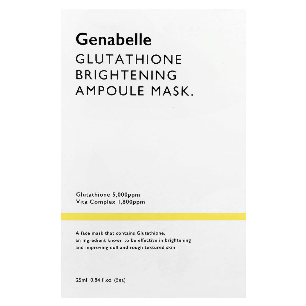 Genabelle, Glutathione Brightening Ampoule Beauty Mask, 5 Sheets, 0.84 fl oz (25 ml) Each