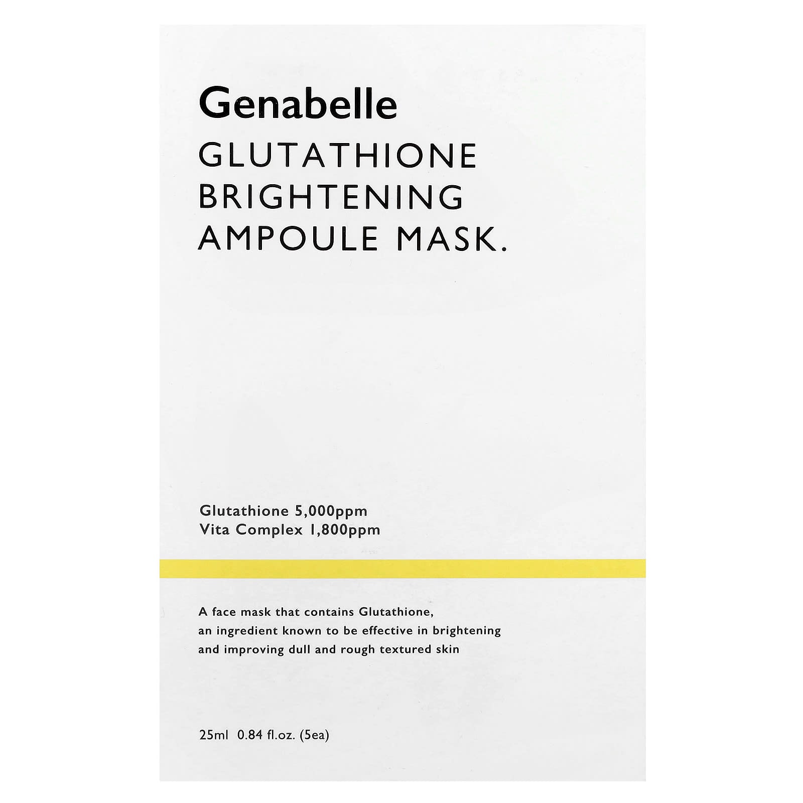 Genabelle, Glutathione Brightening Ampoule Beauty Mask, 5 Sheets, 0.84 fl oz (25 ml) Each