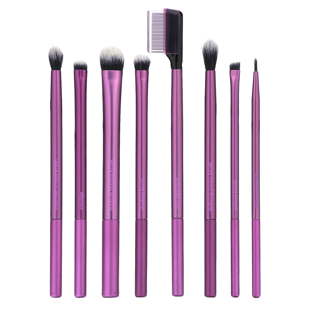 Real Techniques, Everyday Eye Essentials, For Shadow + Eyeliner + Mascara, 8 Brushes