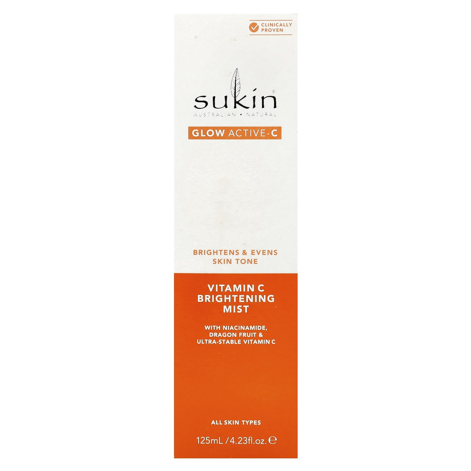 Sukin, Glow Active-C, Vitamin C Brightening Mist, All Skin Types, 4.23 fl oz (125 ml)