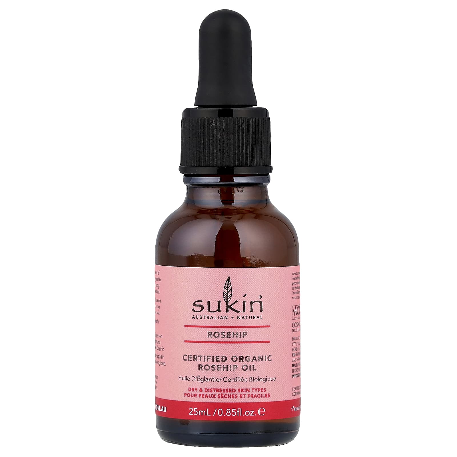 Sukin, Certified Organic Rosehip Oil, Dry & Distressed Skin Types, 0.85 fl oz (25 ml)