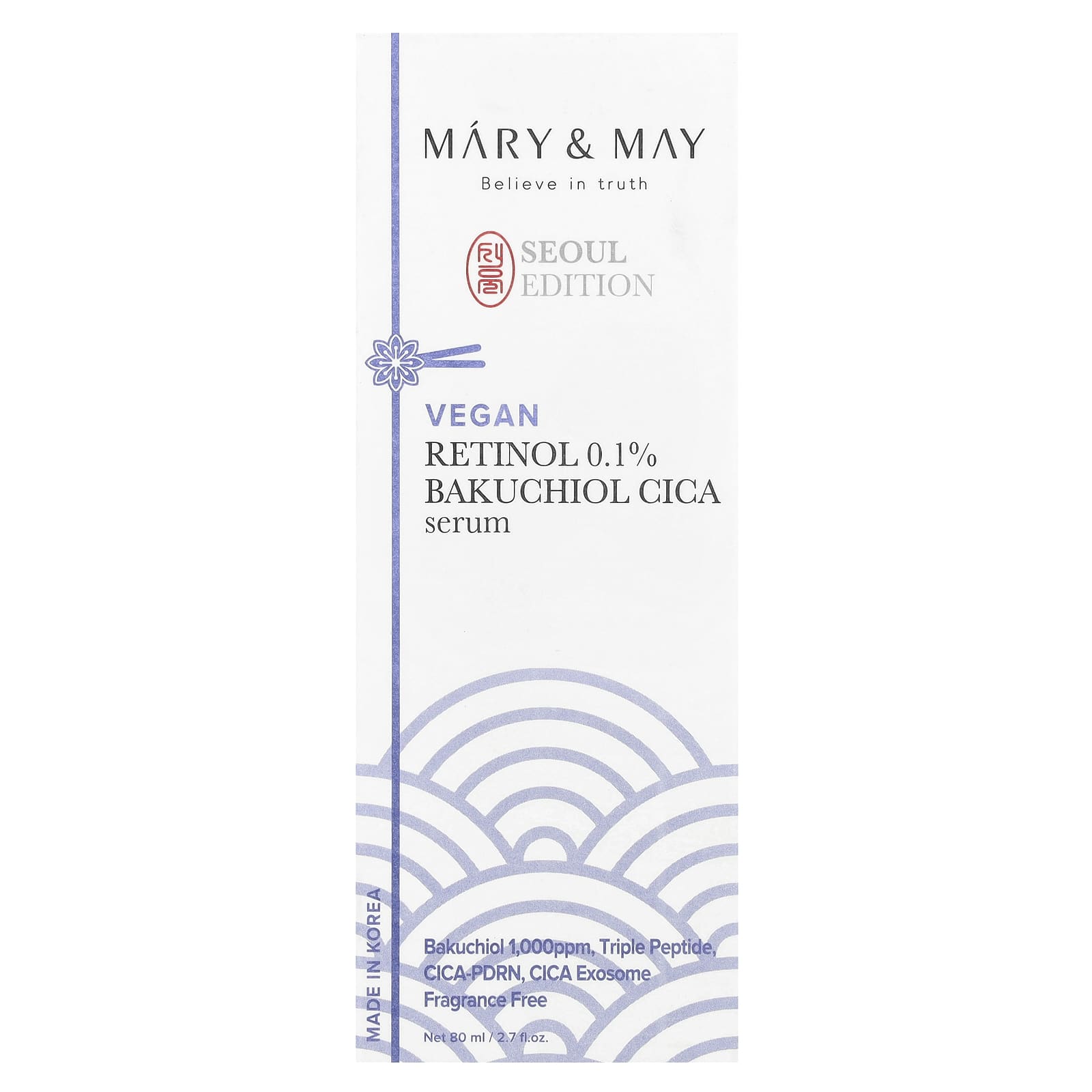 Mary & May, Seoul Edition, Retinol 0.1% Bakuchiol Cica Serum, Fragrance Free, 2.7 fl oz (80 ml)