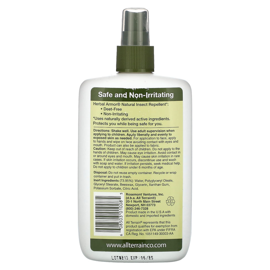 All Terrain, Herbal Armor, Natural Insect Repellent, Deet-Free Pump Spray, 8 fl oz (240 ml)