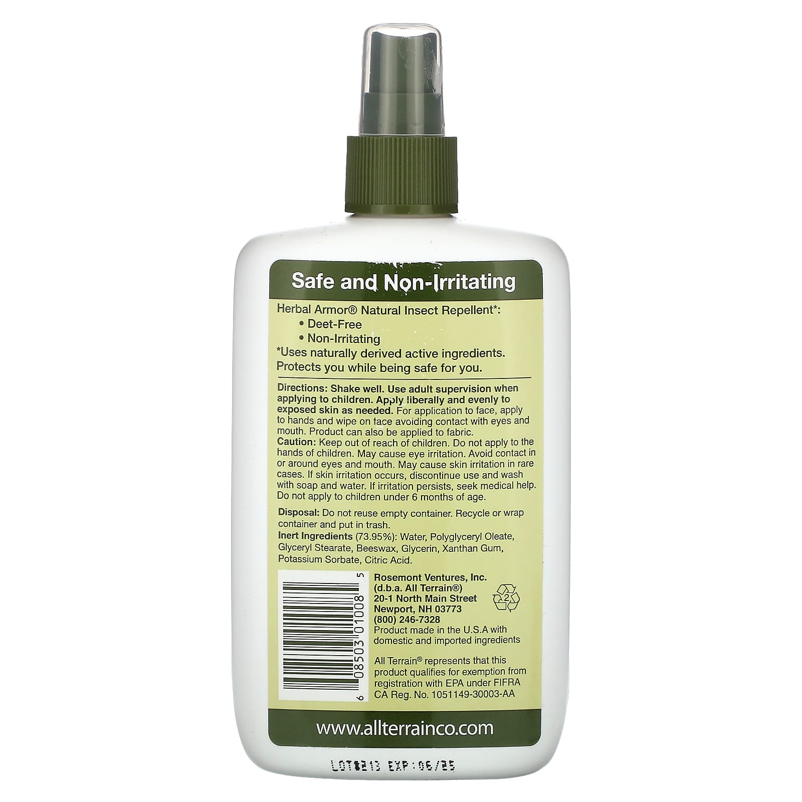 All Terrain, Herbal Armor, Natural Insect Repellent, Deet-Free Pump Spray, 8 fl oz (240 ml)