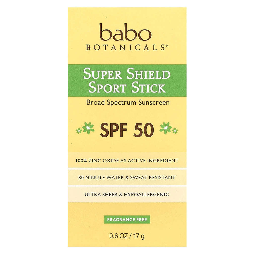 Babo Botanicals, Super Shield Sport Stick, SPF 50, Fragrance Free, 0.6 oz (17 g)
