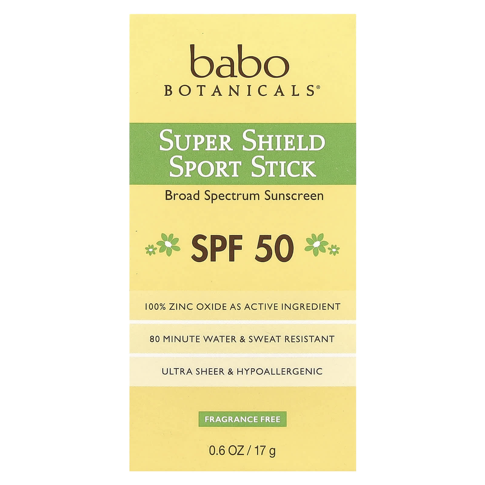Babo Botanicals, Super Shield Sport Stick, SPF 50, Fragrance Free, 0.6 oz (17 g)