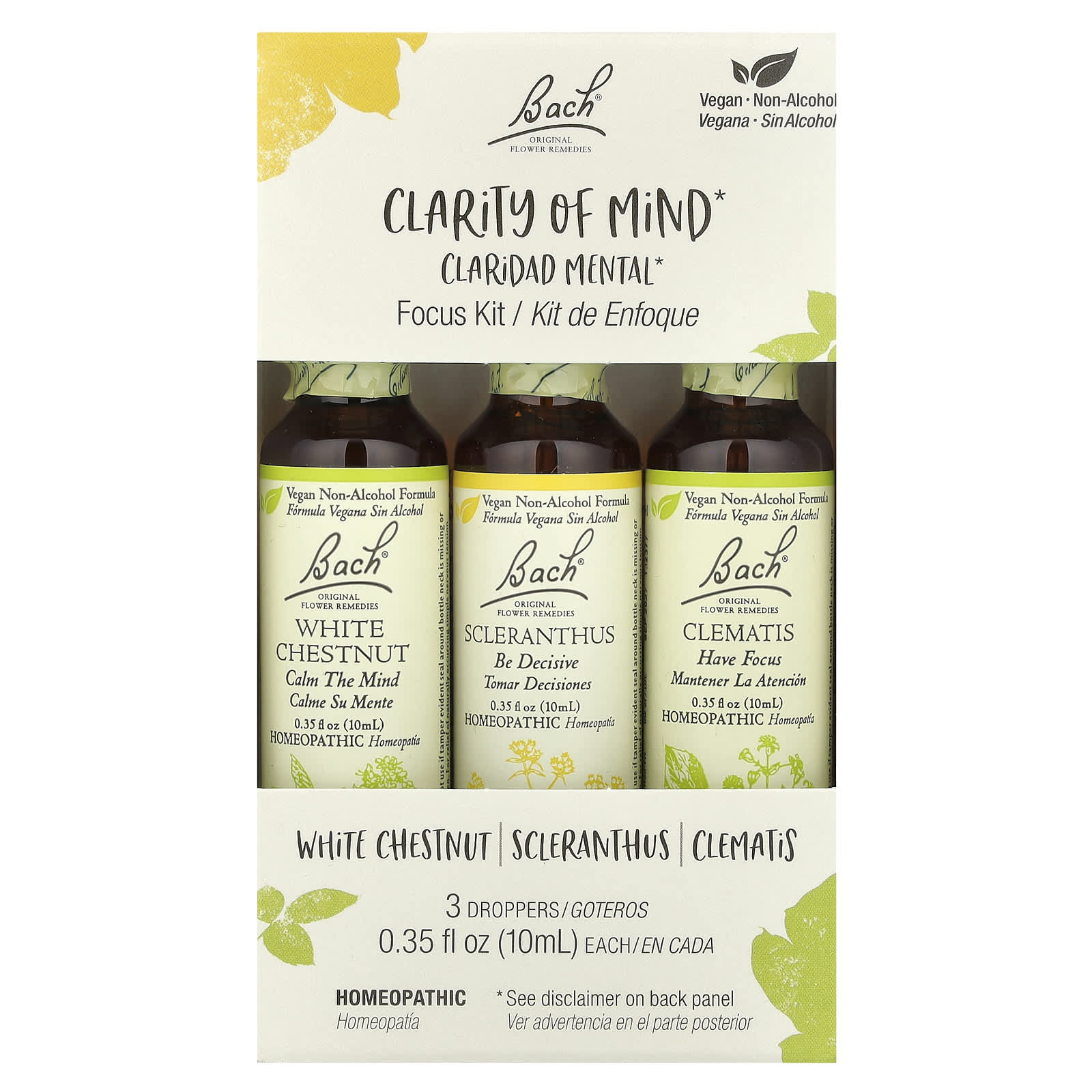 Bach, Original Flower Remedies, Focus Kit, Clarity of Mind, 3 Droppers, 0.35 fl oz (10 ml) Each