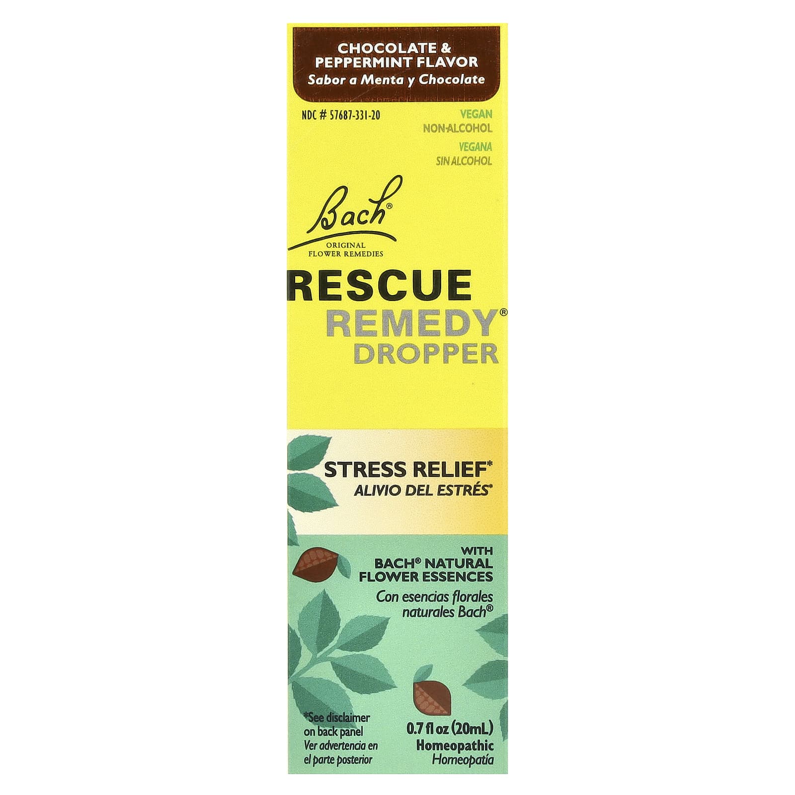Bach, Rescue Remedy® Dropper, Stress Relief, Chocolate & Peppermint, 0.7 fl oz (20 ml)