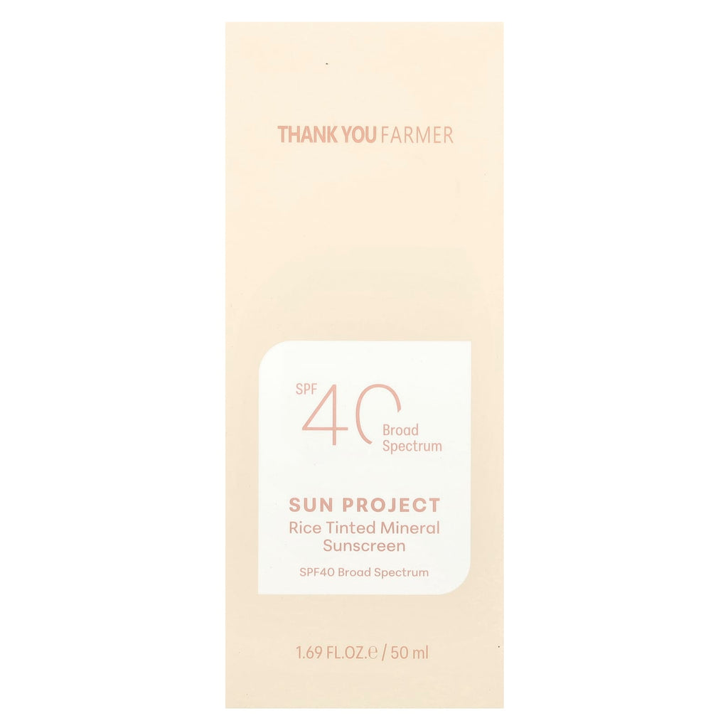 Thank You Farmer, Sun Project, Rice Tinted Mineral Sunscreen, SPF40, 1.69 fl oz (50 ml)